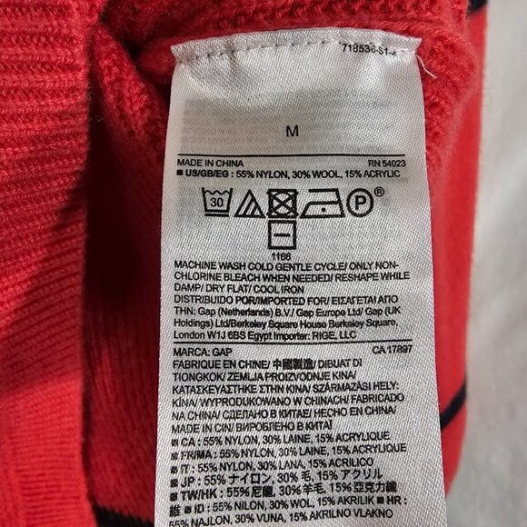 GAP Women's Pullover Wool Sweater RED & BLACK size M 8/10 Knit Boxy Long Sleeves - Picture 4 of 7